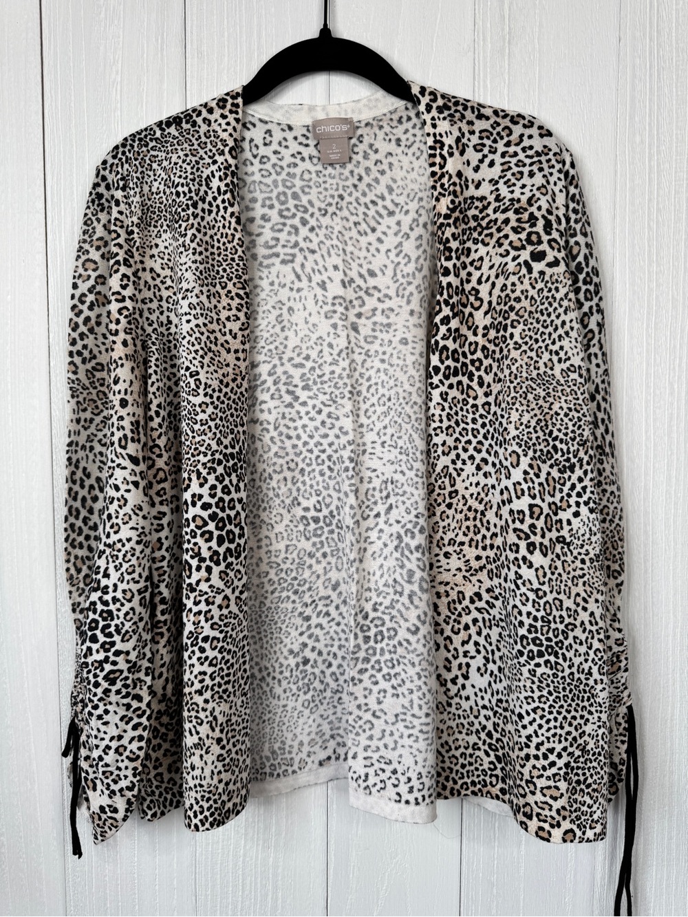 Chico's Open-Front Leopard Cardigan in Cream, Tan & Black